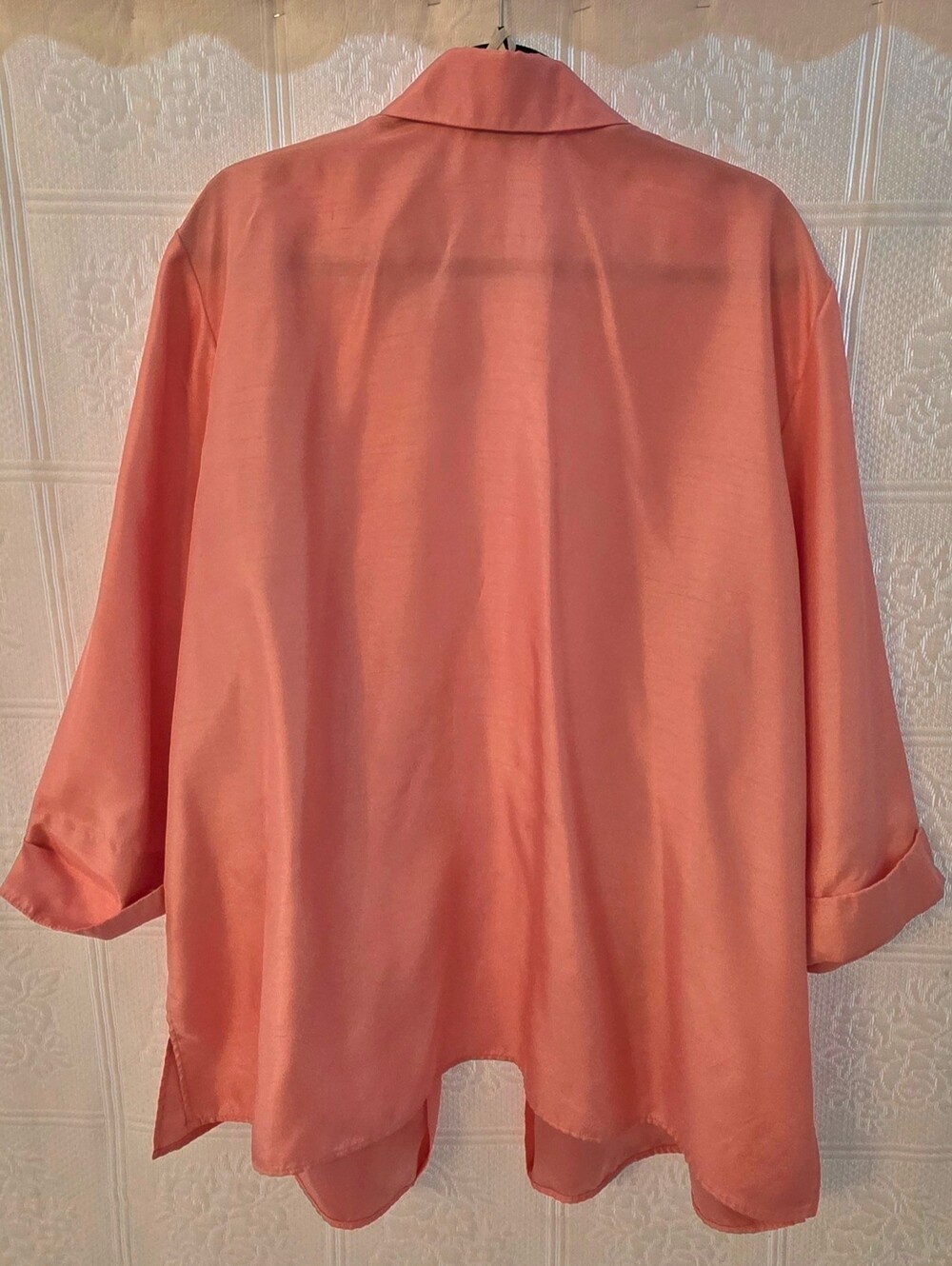 Dressbarn coral/cream/pink floral 3 piece pantsuit satin/linen look 24W - Picture 7 of 14